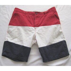Men's Hawkings McGill Red White Blue Slim Chino Cotton Shorts Sz 32 (MP104)